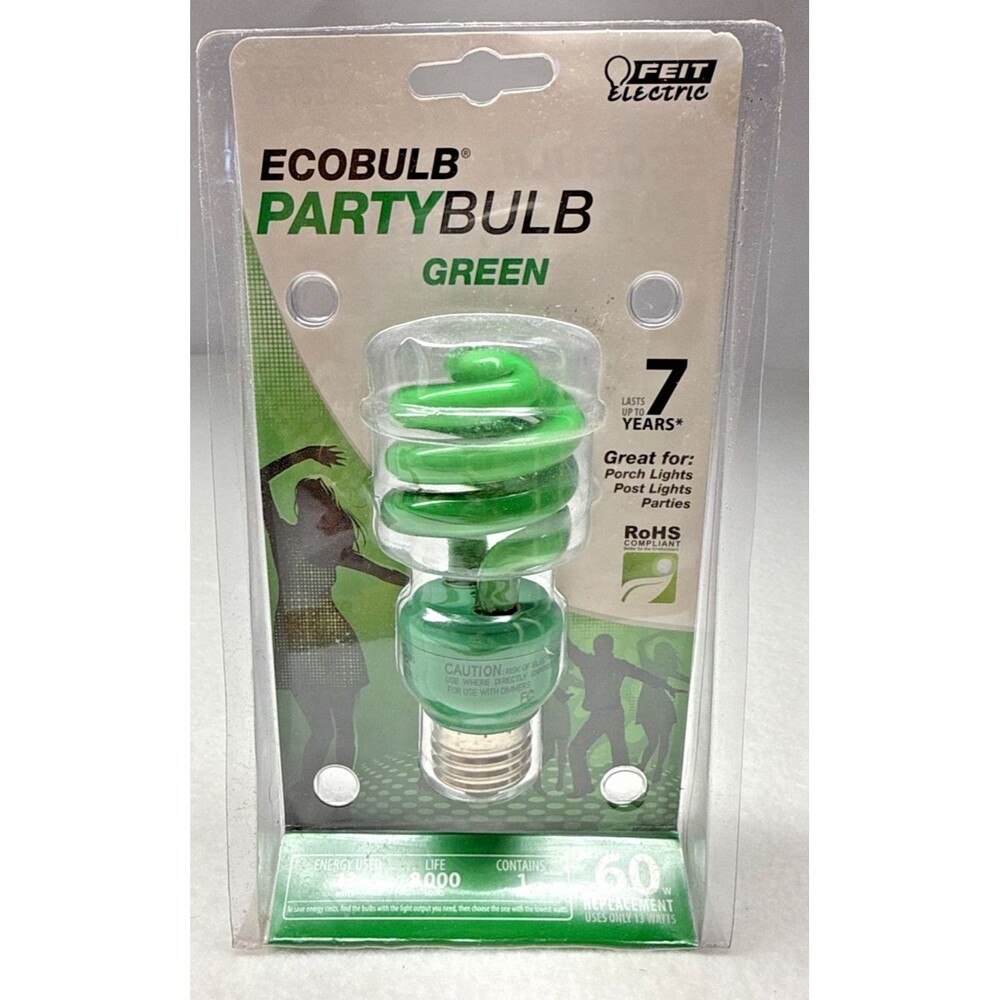 Feit Electric Green Party Bulb CFL 13W 60W Equivalent Ecobulb NIP 8000 Hours